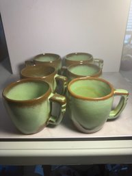 Frankoma Pottery 5C Prairie Green Lot Of Six Vintage Pottery Mugs