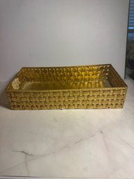 Gold Tone Basket Weave Tray
