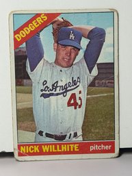 Vintage 1966 Topps Baseball Card Featuring Los Angeles Dodgers Pitcher Nick Willhite