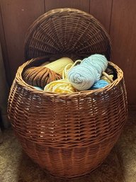 Vintage Yarn In Huge Basket With Lid Lot