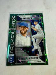 2026 Panini Donruss Elite Back To The Future Green Disco Baseball Card Featuring Jake Arrieta And Cade Horton