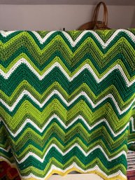 Green Zig Zag Vintage Afghan Blanket