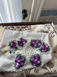 Needlepoint Embroidered Linens Lot