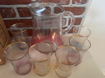 Vintage Banded Pitcher And Tumbler Set