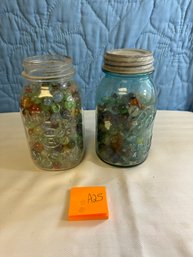Two Ball Jars Of Vintage Marbles