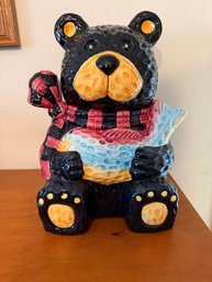 Young's Heartfelt Kitchen Creations Bear Fish Winter Model Cookie Jar
