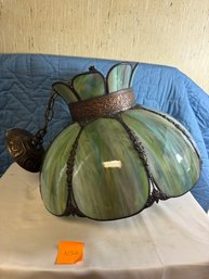 GORGEOUS Vintage Green Slag Glass Hanging Lamp