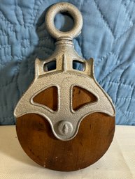 Antique Cast Iron And Wood Pulley