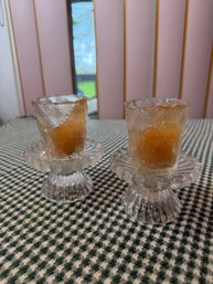 Pair Of Vintage Glass Candle Holders