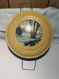 8 Inch Vintage Vent Cover, Metal, Snowy Farm With Hills