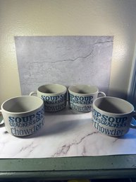 Set Of Four Vintage Stoneware Soup Mugs