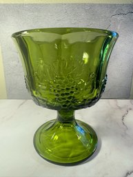 Indiana Glass Green Compote Pedestal Fruit Bowl Harvest Grape