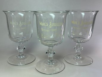 Lot Of 3 Wahls Bouillon Better Than Beef Tea Fancy 1890s Advertising Footed Glasses Stems