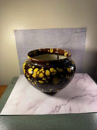 Yellow Ware Drip Glaze Planter