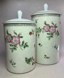Lot Of Two Vintage Wedgwood China Fleur Canister Lidded Jar Seal Flowers Strawberries