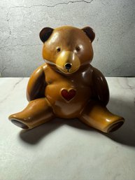 Vintage Brown Ceramic Teddy Bear Coin Bank