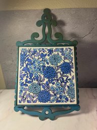 Vintage Trivet Ceramic Tile Cast Iron Hot Plate