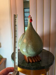 Green Glazed Ceramic Chicken Figurine