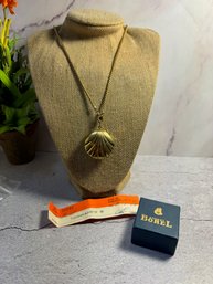 MUST SEE Vintage Ernest Borel Watch Sea Shell Pendant Necklace W Original Box Jewelry Lot