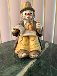 Vintage Hobo Clown With Book Ceramic Turning Music Box