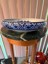 Vintage Blue And White Design Squatted Bowl Or Charger Plate