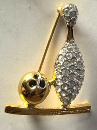 Rhinestone Vintage Bowling Pin And Ball Pin Brooch