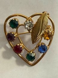 Vintage Rhinestone Heart Brooch Pin