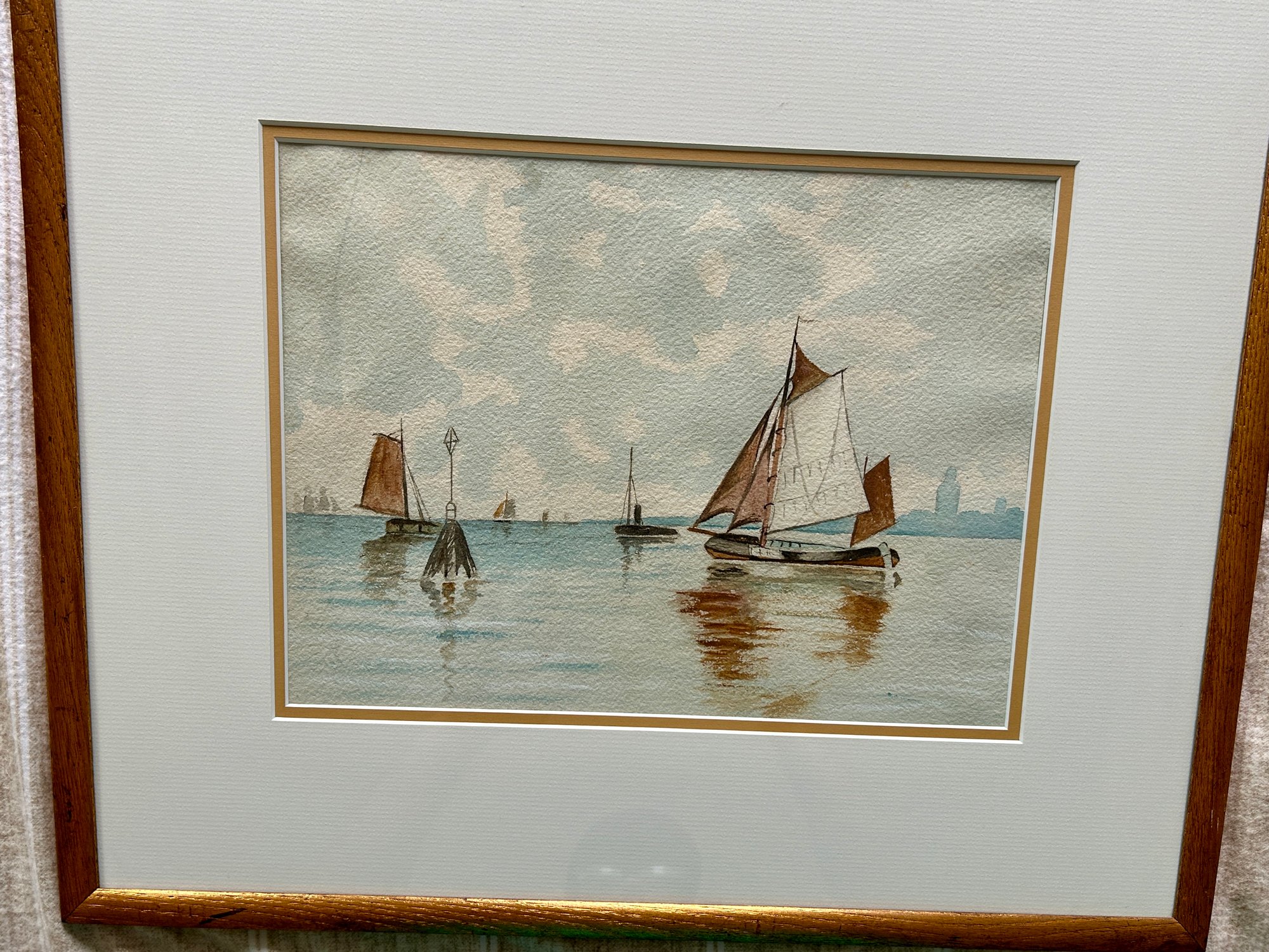 Water Color Boats In Harbor Painting 9.5x13.5 4773