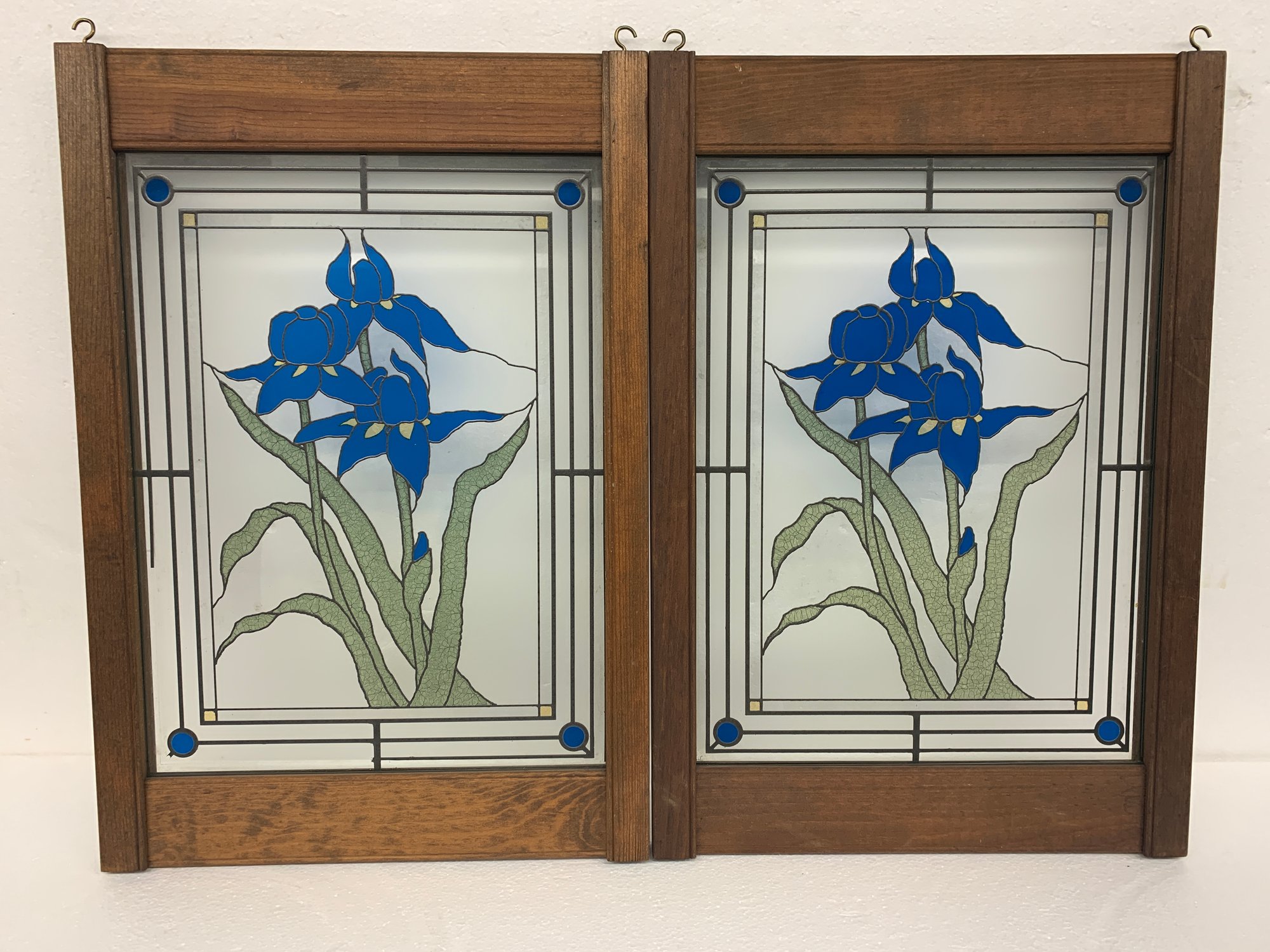 Pair Of Lead Glass Style Panels 15x21 3846