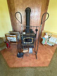 Very Large Medieval Style Fireplace Tool Set And Other
