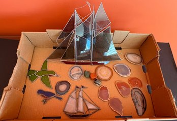 Lot Of Stained Glass And Agate Slices