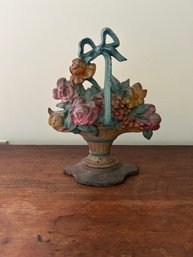 Large Iron Flower Basket Doorstop -  12 Inch