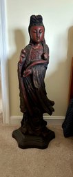 Carved Wood Asian Statue - 35 Inches On Stand