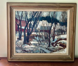 Signed Oil On Board Winter Scene  - Painting 19x23