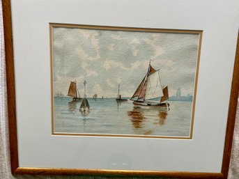 Water Color - Boats In Harbor  - Painting  9.5x13.5
