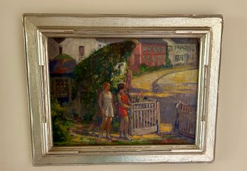 Signed Oil On Board - Girls At The Gate - 11x15