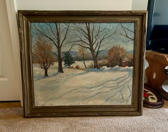 Signed Oil On Canvas Snow Scene - Painting 25x27