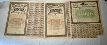 Three Early Selma Rome Railroad Stock Certificates