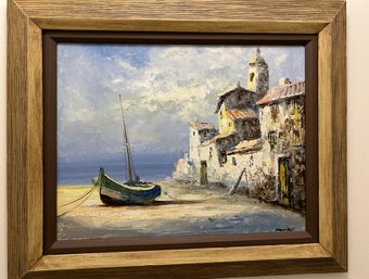 Signed Oil On Board Boat In Harbor - 13x17 - Xavier