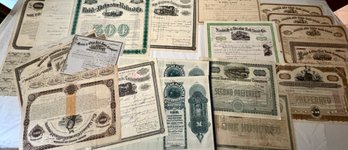 Group Of Early Railroad Stock Certificates
