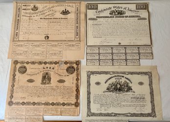 Four Confederate States Loan Certificates