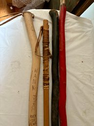 Four Walking Sticks - One Has Nice Carvings