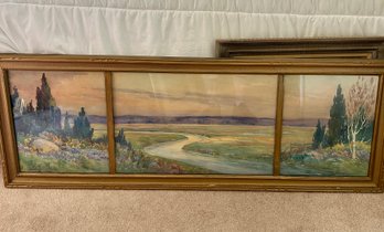 Large 3 Section Water Color -  Signed John A Cook - 20x56 Framed