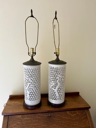 Pair Of Asian Style Reticulated Lamps 6x15