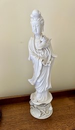 White Porcelain Asian Figurine - 16.5 Inches Tall