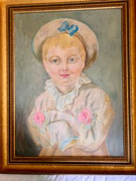 Oil On Canvas Portrait Of A Child - 13x24 -after Claude Benard