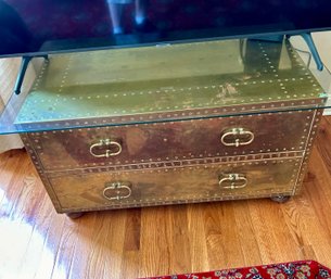 Brass And Copper Two Drawer Table - 20x35x18
