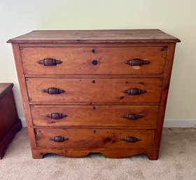 Four Drawer Pine Chest With Oak Pulls - 18x39x35