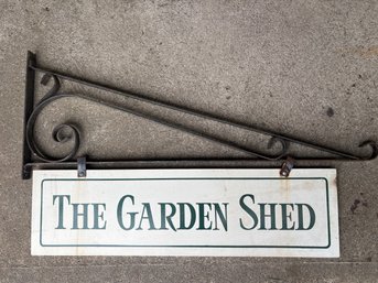Hanging Sign 'Garden Shed' Iron Bracket Is 42 In Long, Wooden Sign 36 X 10 In