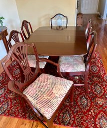 Drop Leaf Mahogany Dining Table With Six Chairs - Arm Chair Will Need Repair.